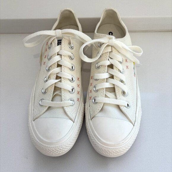 Converse Chuck Taylor All Star Ox Floral Embroidered Sneakers Egret Green NEW - Picture 5 of 8